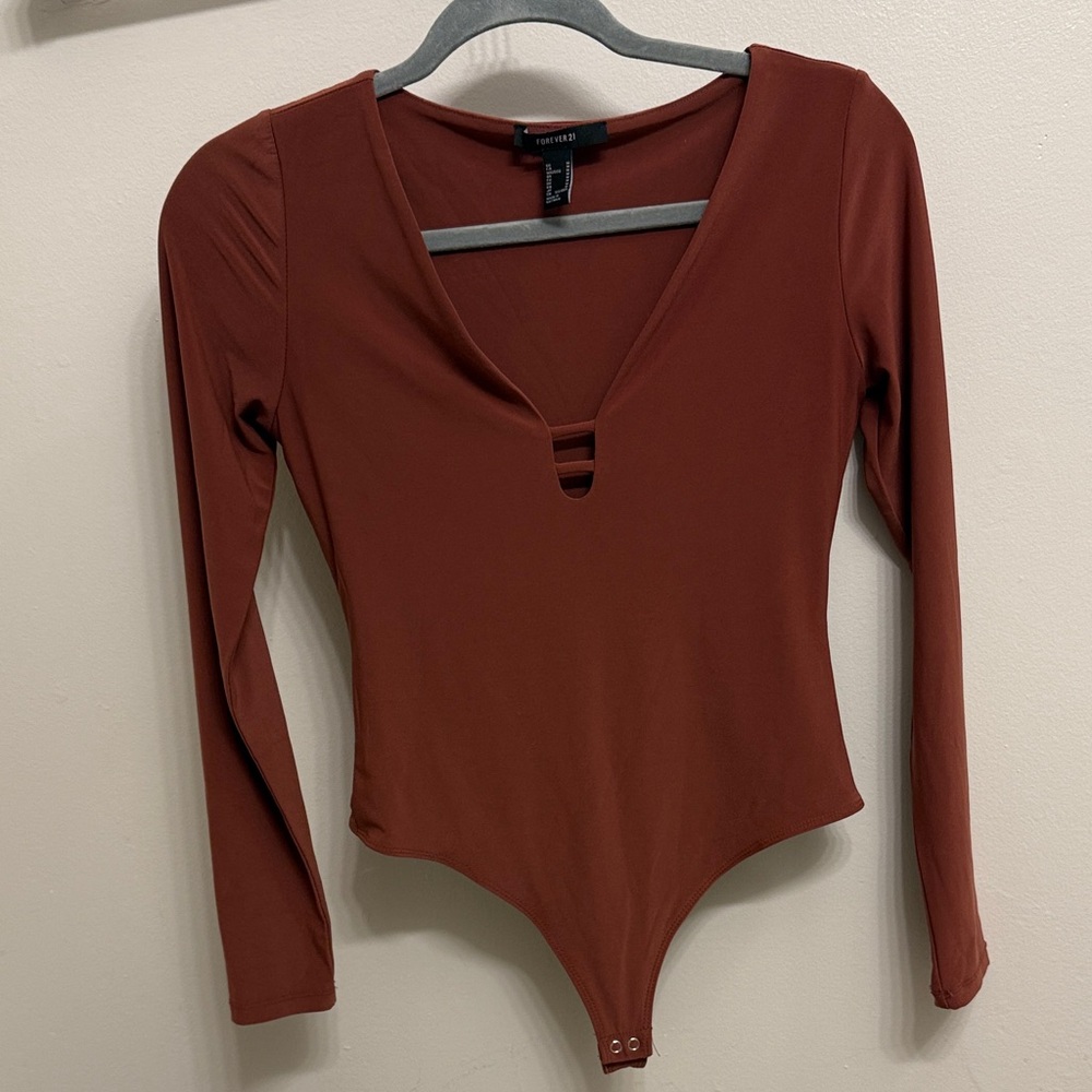 Forever 21 Deep V-Neck Bodysuit - Terracotta